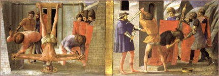 Распятие Святого Петра и Обезглавливание Иоанна Крестителя. Часть полиптиха из церкви Кармине в Пизе. Мазаччо