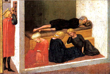 Святой Николай спасает трех сестер от проституции. Истории Св. Юлиана и Св. Николая. Фрагмент. Часть полиптиха из церкви Кармине в Пизе. Мазаччо